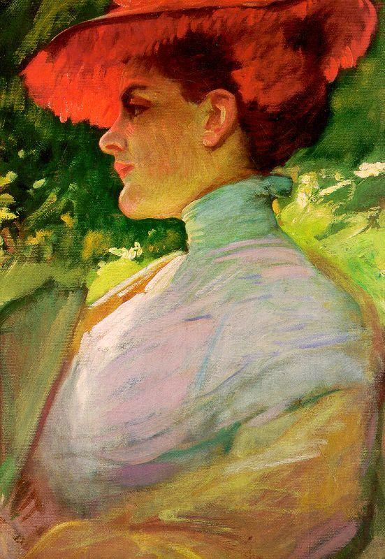 Frank Duveneck Lady With a Red Hat France oil painting art